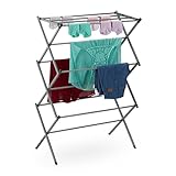 Relaxdays Wäscheständer klappbar, 11 Stangen, 6 Ebenen, HBT: 105x73x37 cm, Wäscheturm, Metall Wäschegestell, Silber
