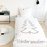 MTOnlinehandel TRAUMHELDEN Bettwäsche 135x200 Biber, Soft, weich & kuschelig, Weihnachten, Sterne, Tannenbaum & Winterzauber, 1 Kissenbezug 80x80 + 1 Bettbezug 135x200 Winterbettwäsche Flanell