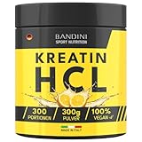 Bandini® Kreatin HCL Pulver 300 g – Nahrungsergänzung für Training, Sport, Fitness und Pre-Workout – 100% vegan – Basiert auf Kreatinhydrochlorid – 1000 mg pro Portion – Intensiver Zitronengeschmack