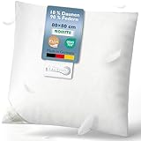 Beautissu Daunenkissen 80x80 – Kopfkissen 80x80 Daunen & Federn 100% Made in Germany – Federkissen 80 x 80 cm – Oeko-Tex, Downpass & Nomite Zertifiziert – Waschbar & Trocknergeeignet – FK