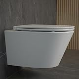 UDiseño Hänge WC Spülrandlos, Kloschüssel inklusive UF WC-Sitz mit Absenkautomatik und Schnellspanner, Wandhängendes Spülrandloses Erhöht Toilettenbecken Randlos Komplettset, 52,5cm Lang, Weiß
