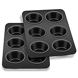 Homikit Muffinform für 6 Muffins, 2er-Pack Edelstahl Muffinblech, Antihaftbeschichtet Muffin Backform für Cupcakes Brötchen Brownies Pudding, Ungiftig & Gesund, Antihaftbeschichtung, 29x18x3cm