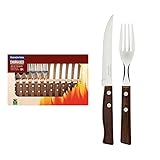Tramontina 22299/002 Steakbesteck-Set, 12-teilig mit Naturholzgriffen 2-Fach vernietet