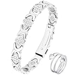 Jeracol 99 % Kupfer-Armband für Damen, magnetisches Armband für Frauen mit Glücksklee-Design, verstellbare Länge, mit Größenwerkzeug, in Geschenkbox (Silber)