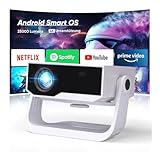 2025 Neuer Smart Beamer 4K Unterstützung, Android 11, Full HD 1080P, 25000 Lumens, WiFi 6 & BT 5.2, 120° Verstellbarer Ständer, Elektrischer Fokus, Trapezkorrektur, Heimkino Beamer für Switch/PS5
