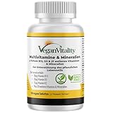 Vegan Multivitamin Tabletten hochdosiert - Vitamin b12 vegan & Eisen. 180 Multivitamin Tabletten Nahrungsergänzungsmittel - 6 Monate Vegan & Vegetarier - Alle Vitamine in einer Tablette
