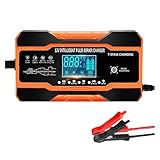 HIJYMNZPQ 12V 12A 10A Autobatterie-Ladegerät 240W 180W Vollautomatische Autobatterien 7-Stufen-Ladeimpuls-Reparatur for AGM-Gel-NASS-Blei-Säure Batteriereparatur(12V 12A Orange)