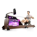 Sportstech Premium Wasser-Rudergerät mit LED-Wassertank, klappbar, App mit Workout Kursen+ Tablethalterung, Natur-Massivholz Rudermaschine Rower für zuhause WRX1000