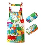 Kid Mädchen Jungen Schürze, verstellbare Küche Kochen Chef Schürze, Künstler Malerei Schürze mit Taschen & Ärmel, für Alter 6-12 Jahre Kinder Malerei Kochen Backen, Gartenarbeit, Tie Dye(size:1 Satz)