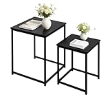 BIGTREE Beistelltisch, Couchtisch 2er Set, Moderner Sofatisch, Wohnzimmertisch aus Holz, Satztisch mit Metallgestell, Stapelbar, Quadratisch/Schwarz