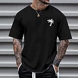 T-Shirts Für Herren Rundhals, Sommer Basic T Shirt Herren Kurzarm, Sport Tshirt Leicht Mit Kokospalmen-Druck Laufshirt Freizeit Sportshirt Tops Für Herren T Shirt Männer Classic Arbeitsshirts