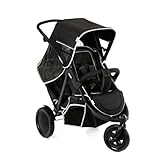 hauck Freerider, Schwarz - 3 Rad Geschwisterbuggy mit Regenschutz für 2 Kinder - Oberer Sitz mit Liegefunktion ab Geburt - Unterer Sitz ab 6 Monaten - Max. 15 Pro Sitz - Höhenverstellbar