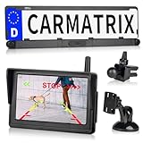 CARMATRIX Solar Funk Auto Rückfahrsystem HD Rückfahrkamera im Nummernschild mit 2 PDC Sensoren Vorne o. Hinten Digital zum Nachrüsten ohne Bohren, Einparkhilfe Kennzeichenhalter kabellos (Solar 2)