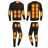 ONETree Elektrisch beheiztes Unterwäscheset Beheizte Kleidung für Männer Elektrisch beheizte Long Johns Beheiztes Oberteil Hosenset,Black,3XL