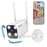 Topodome WLAN-Außenkamera mit 180°/70° automatischer Drehung, 1080p, WLAN-Überwachungskamera, Menschenerkennung, Infrarot- und Farb-Nachtsicht, 25 m, bidirektionales Audio, IP66