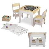 Juskys Kindersitzgruppe Milou - Set mit 2 Stühlen & 1 Tisch - Kindertisch Holz - Spieltisch mit Stauraum - Sitzgruppe für Kinder, Maltisch - Natur