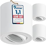 MATO 3x Aufbauspot GU10 weiß - 30° schwenkbar - Ø80x84mm - Aufbaustrahler mit GU10 Fassung - Aluminium Deckenspots Aufputz 230V, Aufbau Spots Decke, Aufbauleuchte - ohne Leuchtmittel