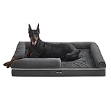 Feandrea Orthopädisches Hundebett, Hundekissen, Hundekorb, weiche Polsterung, Hundesofa, erhöhte Ränder, Bezug abnehmbar und waschbar, 122 x 85 x 20 cm, rutschfeste Unterseite, dunkelgrau PGW078G01