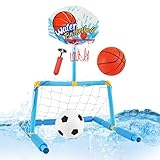 Niesel Basketballkorb für Pools | Fußballtor mit Doppelfunktion | Interaktives Wasserballspiel mit 2 Bällen und Pumpe für Kinder 4+, Erwachsene, Garten, Familie, Reisen