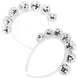 NODG 2 Stück 1970er Jahre Discokugel Stirnband 70er Jahre Vintage Disco Kostüm Zubehör Spiegel Ball Silber Kopf Boppers 1970er Vintage Disco Ball Kopfschmuck Silvester Silvester Haarschmuck