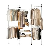 SoBuy KLS04 Teleskopstange Kleiderständer mit 5 Kleiderstangen und 2 Körben Teleskop Garderoben System Verstellbares Regalsystem B (209-311) x H (200-285) cm