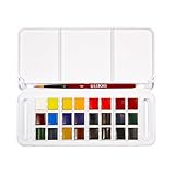 LUKAS Aquarell Studio Aquarellfarbe Reise-Set, 24 x halbe Pfannen in unterschiedlichen Farben, optimal für Einsteiger und Studenten-Aquarellkünstler