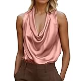 KBOPLEMQ Satin Tank Top Damen Elegante Einfarbig Tanktops Casual Wasserfallkragen Trägershirts Locker Unterhemd Weich Ärmellos Tshirt Dünne Bluse Sportshirt Bequem Sommer Weste Frauen Homewear