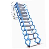 UYHBCNQD Manuelle Dachbodentreppe zur Wandmontage, Klappleiter, Teleskop-Dachbodentreppe, Dachbodenleiter aus Titan-Magnesium-Legierung mit Handläufen(Bleu,2.75-3.1m)