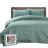 DecoHomeTextil Bettwäsche Set Bettgarnitur mit Reißverschluss Polycotton Uni Salbeigrün 1x Bettbezug 200 x 220 cm + 2X Kissenbezüge 80 x 80 cm