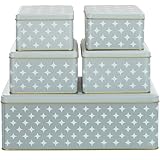 BALOU LIVING 5er Set Keksdose Weihnachten eckig - Weihnachtskeksdosen groß aus Metall - Weihnachtliche Plätzchendose Blechdose, Sterne grau/weiß