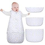 Lictin Schlafsack Baby Winter Baumwolle 2.5 TOG, Winterschlafsack Baby mit 3 abnehmbaren Böden, Babyschlafsack Verstellbarer Länge, Schlafsack Baby für 6-24 Monaten, Schlafsack Kinder Weißer Stern