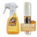 EMMA Lederfett farblos + Sattelseife I Sattelfett für Glattleder l Pflegemittel Lederbalsam I Lederreiniger I Sattelpflege Schuhpflege I Lederpflege Sofa Reinigung Auto Pflege Sattel Schuhe 200ml