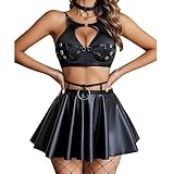 WOPOLIUE Dessous Damen Sexy Unterwäsche für Frau Strapsen Dessous Sexy Set für Damen Sexy Reizwäsche Bodysuit Rückenfreies Babydoll Outfit Erotische Sex Reizwäsche mit Halsband BH Gürtel Minikleid