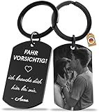 Schlüsselanhänger mit Bild | Schlüsselanhänger Personalisiert | Auto Glücksbringer Anhänger für Lieblingsmensch | Schlüsselanhänger Gravur Foto | Fahr vorsichtig | Geschenk Mann Papa |