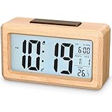 Exyvox Digitaler Wecker, Holzwecker mit Sensormodulen, Tischuhr mit großem Display, Datum, Temperaturanzeige, Nachtlicht, Digitaluhr mit Schlummermodulen, für Schlafzimmer, Bett, Zuhause