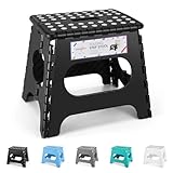 HOUSE DAY Klapphocker faltbar 27cm Schwarz, Stabiler Tritthocker Klappbar mit Anti-Rutsch-Füßen & Tragegriff, Platzsparend Hocker Klappbar, 150kg Belastbarkeit für Küche, Bad, Kindzimmer, Camping