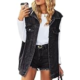 Damen Jeansweste Ärmellose Jeansjacke Vintage Single Breasted Denim Weste Vest Frühling Cardigan Top Beiläufige Vintage Gewaschene Jacke Weste Outwear(XL-Schwarz)