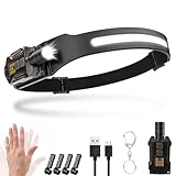 Stirnlampe LED Wiederaufladbar,2000 Lumens 230° Weitwinkel Zoombare Kopflampe mit Sensor,9 Lichtmodi mit UV Lampe,Abnehmbare magnetische Leichtgewichtig Stirnlampen,für Camping,Joggen,Wandern,Angeln