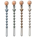 4 Stück Schnullerkette Silikon mit Holzclip, Schnullerband für Mädchen & Junge, Cup Catcher Baby, Nuckelkette, Baby Zubehör, Schnullerhalter für Babyflaschen Kinderwagen Hochstühle