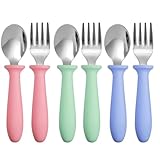 6 Stück Kinderbesteck ab 1 Jahr, Esslernbesteck Edelstahl Löffel Und Gabel Babybesteck für Kleinkind, Spülmaschinenfest