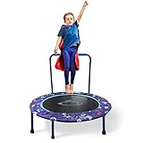 Trampolin Kinder Ø96cm, Mini Trampolin mit Verstellbarem Griff und Sicherheitspolster, Trampolin Kinder Indoor, Kindertrampolin, Trampolin Outdoor für Jumping Fitness ab 2 3 4 Jahre