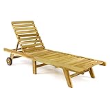 Divero GL05657 klappbare Sonnenliege Gartenliege Relaxliege Holzliege Liege aus unbehandeltem Teak-Holz 200x57x34 extra hohe und bis zur Liegeposition verstellbare Rückenlehne, Braun