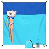 SKYREH Stranddecke Sandfrei Super Groß 210x200 cm, Sanddicht Wasserdicht, Ultradünn Schnelltrocknend Tragbar Strandmatte, Leicht Weiches Bequemes Langlebiges Strandtuch, Hellblau