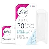 Veet Pure – 20 Kaltwachsstreifen für Körper und Beine – empfindliche Haut – empfohlen von Dermatologen – langanhaltende Haarentfernung