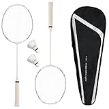 Badmintonschläger, Badmintonschläger-Set, Vollkohlefaser, 4U, leicht, mit 2 Schlägern, 2 Federbällen, 1 Tragetasche, für Training, Sport und Unterhaltung
