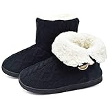 ONCAI Damen Warme Hausschuhe Stiefel Gestrickte Mode Winterschuhe Bootie Muster Gedruckt rutschfeste Baumwollschuhe,Schwarz1(Violett),40/41 EU