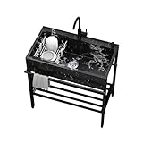 Edelstahl-Spülbecken mit Halterung, Einzelschüssel, Küchenzeile und Waschspüle, Warm-/Kaltwasserhahn, perfekt für Outdoor-Garage und Haustierwaschstation mit Aufbewahrungsplattform.