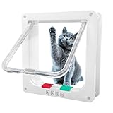 19.8 * 19.8CM Katzentür für Fenster,Fliegengittertüren und Schiebetüren,4 Wege Verriegelung große Katzentür,Hundeklappe für Hundes,Katzentür Zimmertür für Haustiere, Innen Außentür, Weiße.