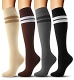 FORVEVO 4 Paar Kompressionsstrümpfe Damen 39-47, Atmungsaktiv Kompressionssocken Herren, Sport Stützstrümpfe, Hochelastische Compression Socks für Radsport（Schwarz&Grau&Braun&Beige, L/XL）