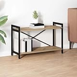 Mhdvray Bücherregal Artisan-Eiche 80x30x48,5 cm Holzwerkstoff mit Stahlgestell Industrielles Design gestufte Regale verstellbare Füße Kreuzstruktur kleines Regal für Wohnzimmer Büro und Flur